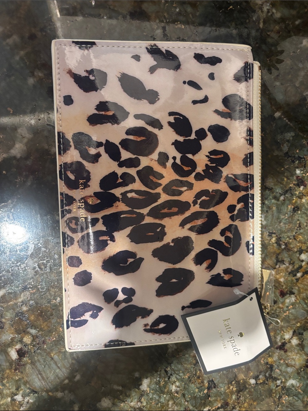 kate spade Leopard Print Zip Card Holder - Pink, Black, Brown